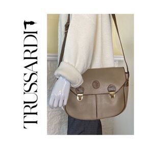 Trussardi Crespo Collection Italian Leather Unisex Messenger Bag Vintage
